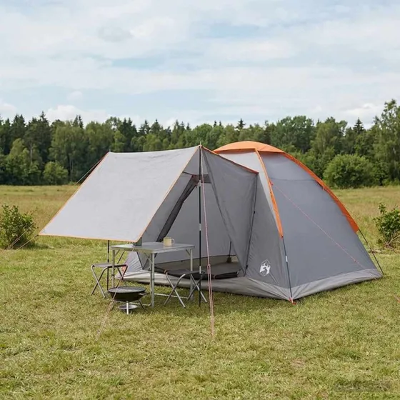 vidaXL Campingtelt 4-personer Grå/Orange Polyester & Stål