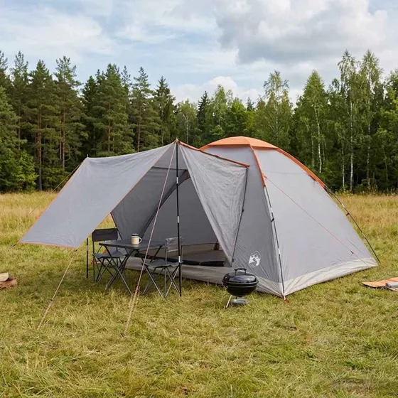 vidaXL Campingtelt 6-personer Grå/Orange Polyester & Stål