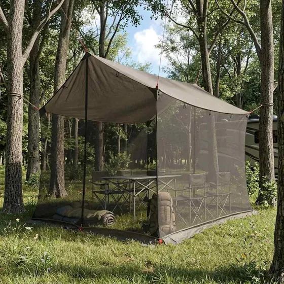 vidaXL Campingtarp med meshvægge 270 x 210 x 210 cm brun/grå