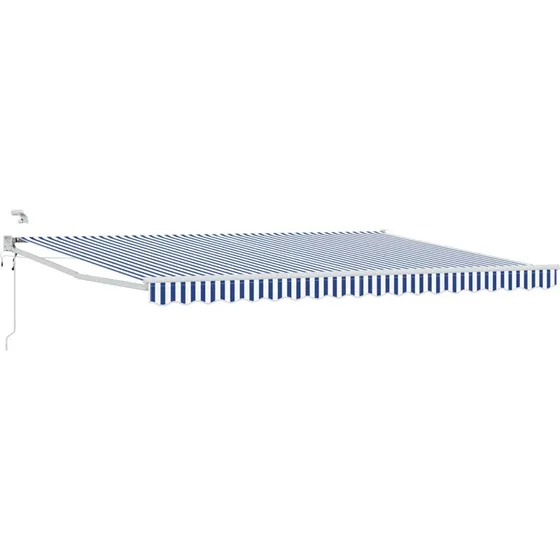 vidaXL Elektrisk Utrækkelig Markise 4,5 × 3 m Blå/Hvid med LED og Vejrsensor