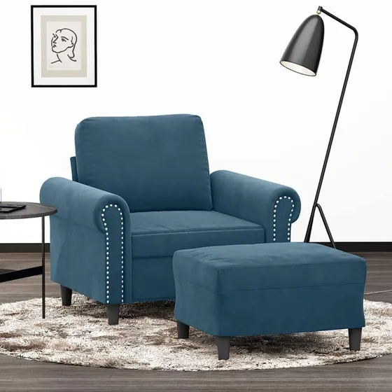 vidaXL Sofastol med Fodskammel 60 cm, Velour Blå