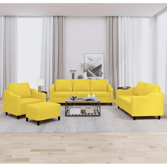 vidaXL 4-delet sofasæt med hynder, lysegul