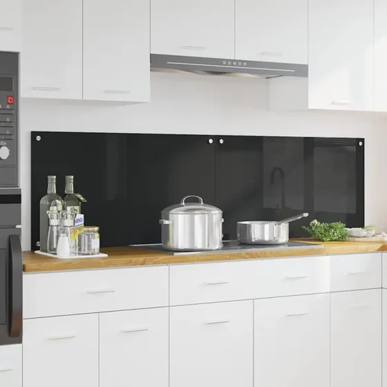 vidaXL Køkkenbacksplash 2 stk Sort 90 x 50 cm hærdet glas