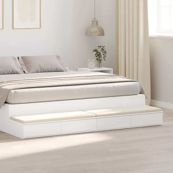 vidaXL Hvid Sengeskuffer 180 x 36,5 x 16,5 cm, 4 Skuffer, Konstrueret Træ