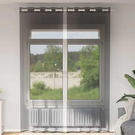 vidaXL Voile-gardiner med øskner 2 stk. 140x300 cm sort