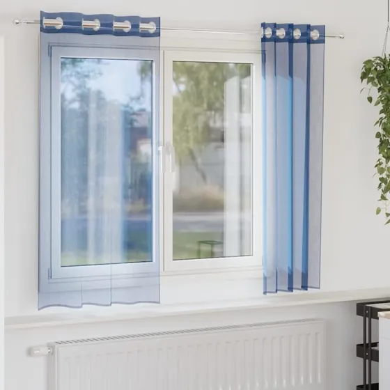 vidaXL Voile-gardiner med øskner, 2 stk., kongeblå, 140 x 140 cm