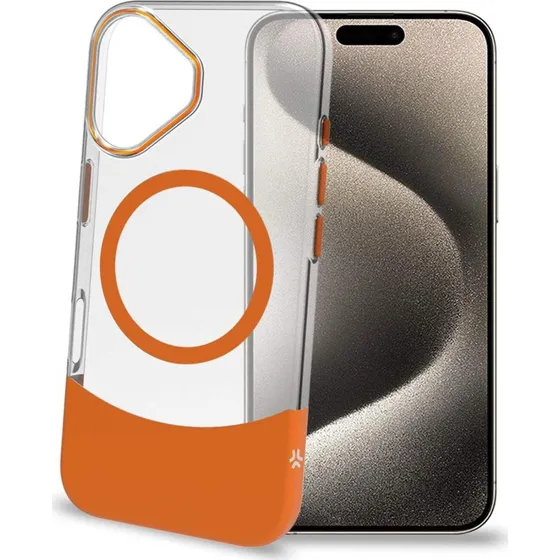 Celly Magdual MagSafe-kompatibelt etui iPhone 16 Orange + Transparent