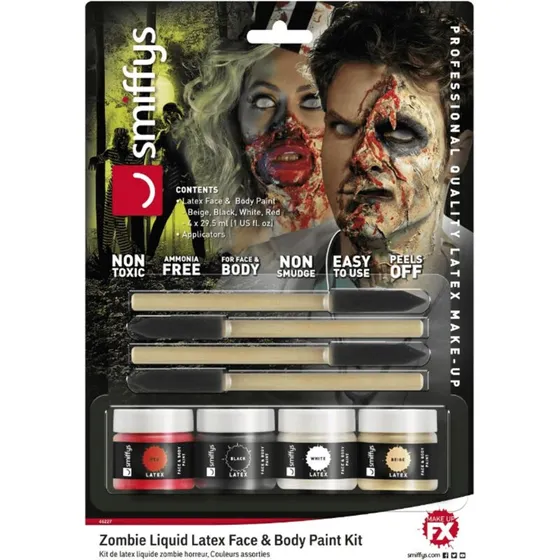 Smiffy's Zombie Liquid Latex - 4 farver (4x29,5 ml)