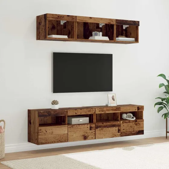 vidaXL TV-vægenheder med LED, 5 dele, gammelt træ, 80 x 30 x 40 cm