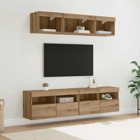 vidaXL Artisan Egetræ TV-Vægenheder med LED, 5 dele, 80 x 30 x 40 cm