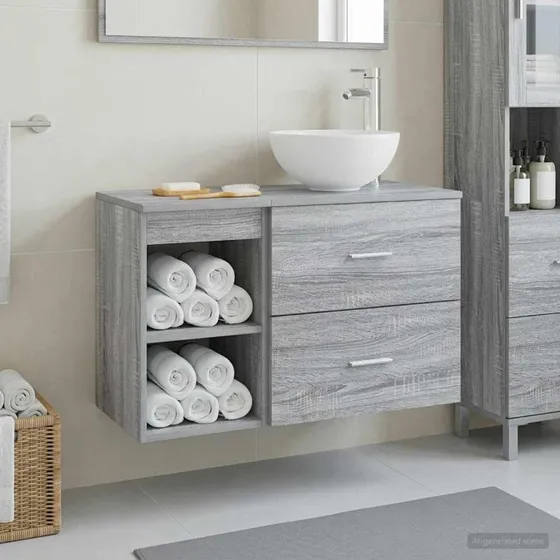 vidaXL Badeværelsesmøbel Sæt 2 Dele Grå Sonoma Konstrueret Træ