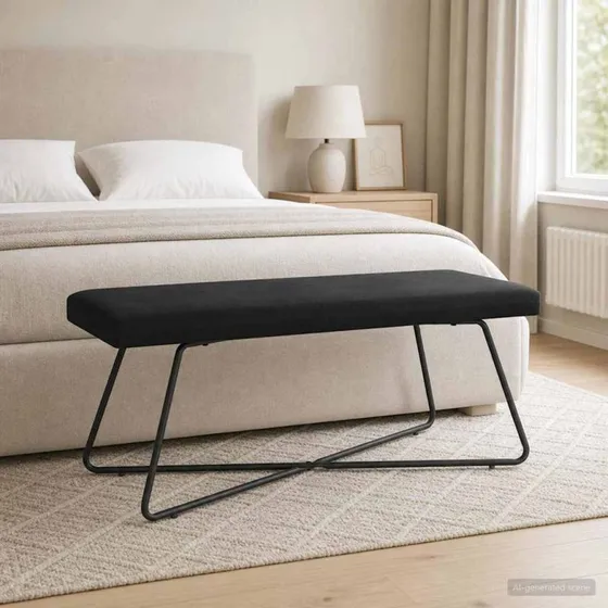 vidaXL bænk i velour, sort 110 x 40 x 45 cm med krydsben