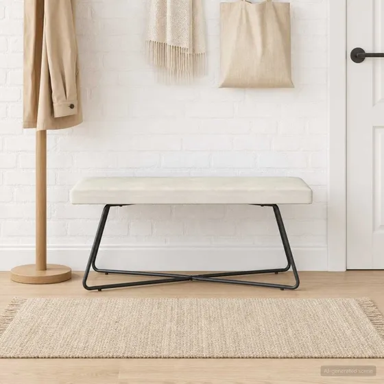 vidaXL bænk cremefarvet 110 x 40 x 45 cm med krydsben i velour