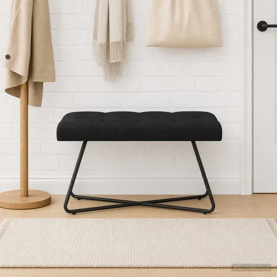 vidaXL Bænk med knap tufting, sort, 80 x 40 x 46 cm