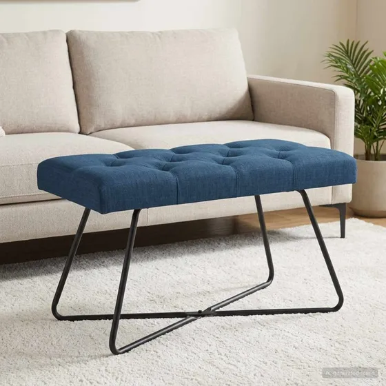 vidaXL Bænk med knap tufting, blå, 80 x 40 x 46 cm