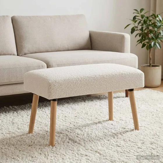 vidaXL bænk i bouclé, creme, 80 x 40 x 46 cm