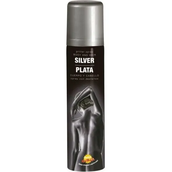 Hår- og Kropsfarve Glitter Spray Sølv 75 ml