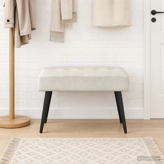 vidaXL Bænk med knap tufting, cremefarvet, 60 x 40 x 45 cm