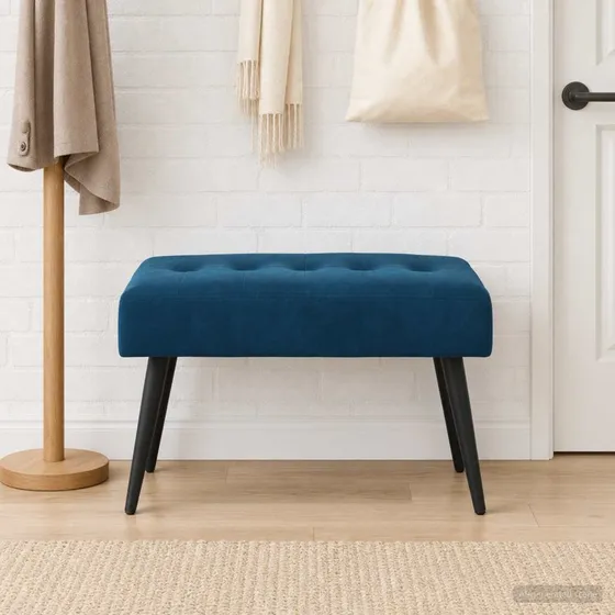 vidaXL Bænk med knap-tufting i blå velour, 60 x 40 x 45 cm