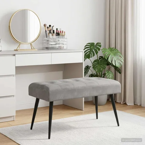 vidaXL Bænk med knap-tufting Lysegrå 80x40x46 cm Velour