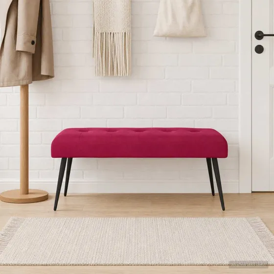 vidaXL Bænk med knap tufting Vinrød 110 x 40 x 46 cm Velour