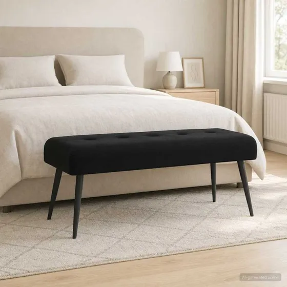 vidaXL Bænk med knap tufting, sort, 110 x 40 x 46 cm