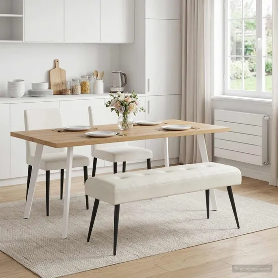 vidaXL Bænk med knap-tufting, creme, 110 x 40 x 46 cm