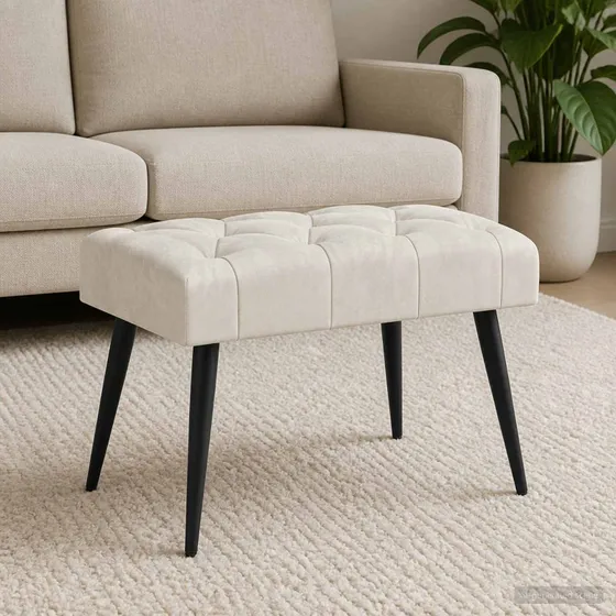 vidaXL Bænk med knap-tufting, creme, 60 x 40 x 45 cm