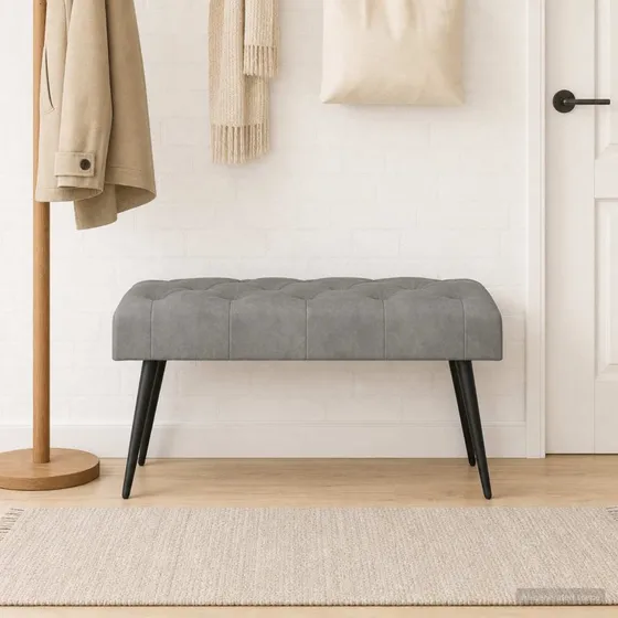 vidaXL Bænk med knap tufting, lysegrå, 80 x 40 x 46 cm