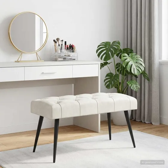 vidaXL Bænk med knap tufting, creme, 80 x 40 x 46 cm