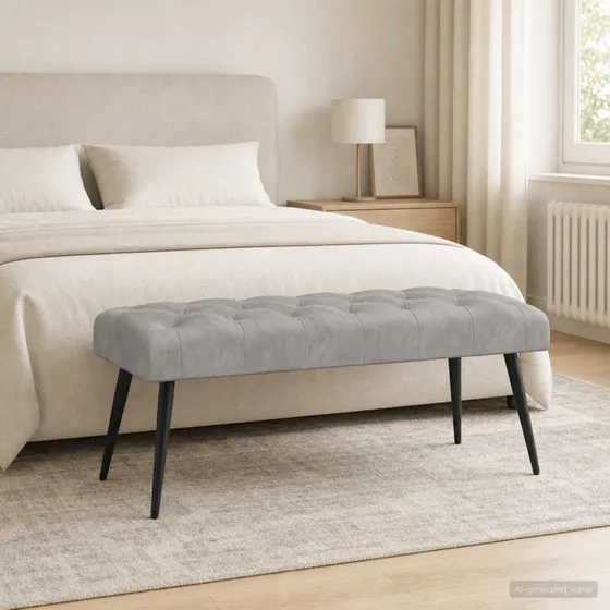vidaXL Bænk med knap tufting, lysegrå, 110 x 40 x 46 cm