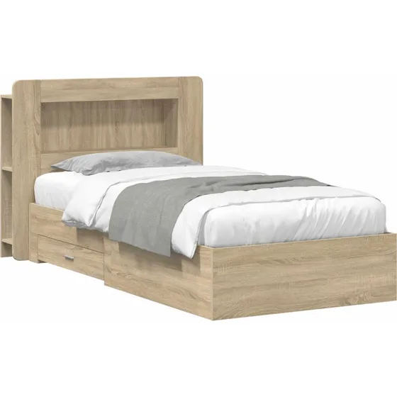 vidaXL Sengestel med Opbevaring Sonoma-eg 75 x 190 cm, Konstrueret Træ