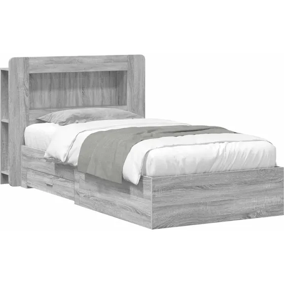 vidaXL Sengestel med Opbevaring Grå Sonoma 90 x 190 cm Konstrueret Træ