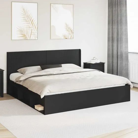 vidaXL Sengestel med opbevaring og hovedgærde, sort 180 x 200 cm