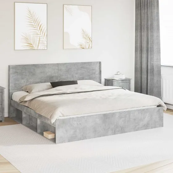 vidaXL Sengestel 180x200 cm Betongrå med Opbevaring og Hovedgærde