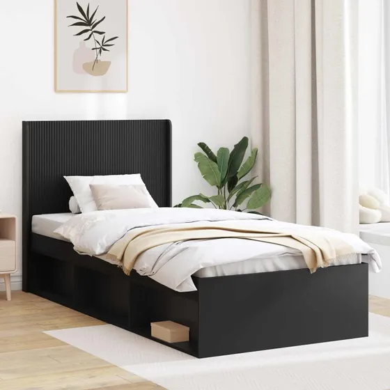 vidaXL Sengestel med opbevaring og hovedgærde, sort 75 x 190 cm