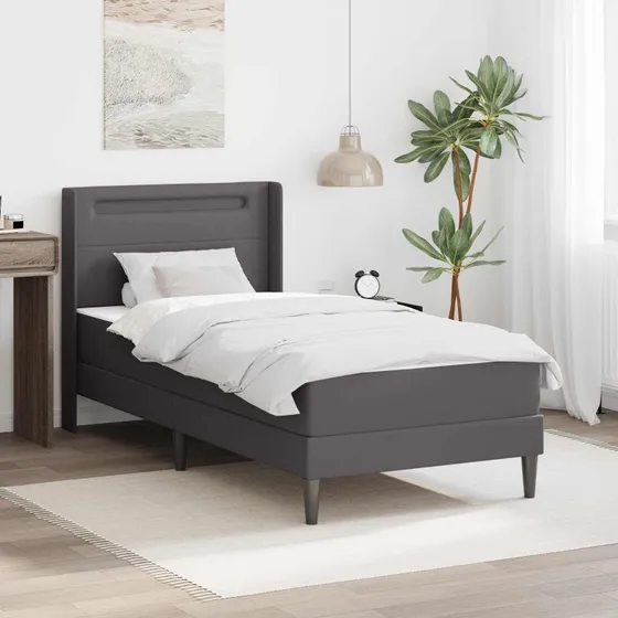 vidaXL Sengeramme med madras Grå 90 x 200 cm Kunstlæder