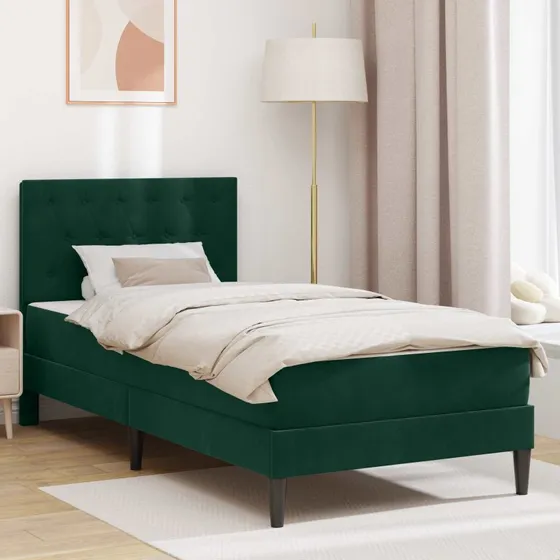 vidaXL Sengeramme med madras Mørkegrøn 100 x 200 cm Fløjl
