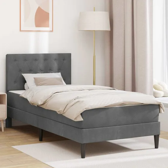vidaXL Sengeramme med Madras i Fløjl, Mørkegrå 100 x 200 cm