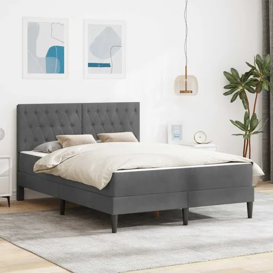 vidaXL Sengeramme med Madras i Fløjl, Mørkegrå 120 x 190 cm