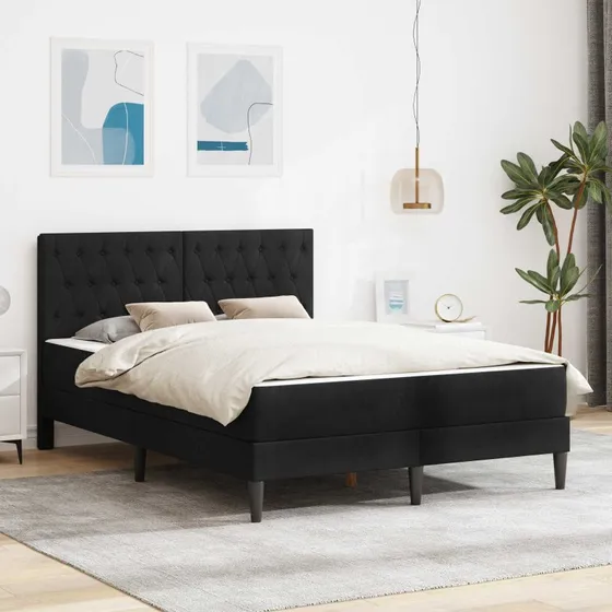 vidaXL Sengeramme med madras og hovedgærde, sort 140 x 190 cm