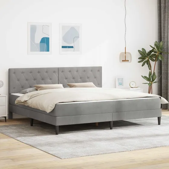 vidaXL Sengeramme med madras og hovedgærde, lysegrå, 200 x 200 cm