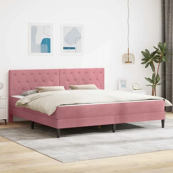 vidaXL Sengeramme med madras og hovedgærde, lyserød, 200 x 200 cm