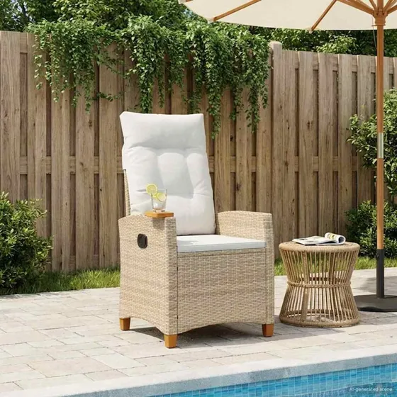 vidaXL Lænestol med teplade og pude, polyrattan, 62 x 64 x 112 cm, sort