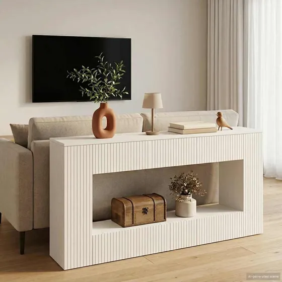 vidaXL Konsolbord Stribet Hvid 155x29x74 cm Konstrueret Træ