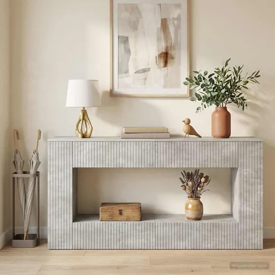vidaXL Konsolbord Stribet Betongrå 155x29x74 cm Konstrueret Træ