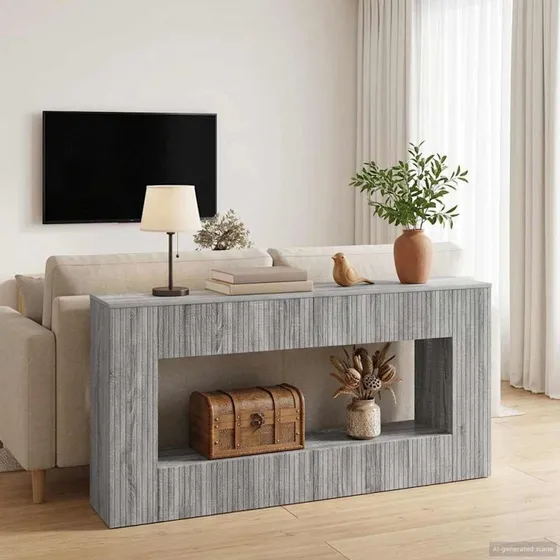 vidaXL Konsolbord Stribet Grå Sonoma 155 x 29 x 74 cm Konstrueret Træ