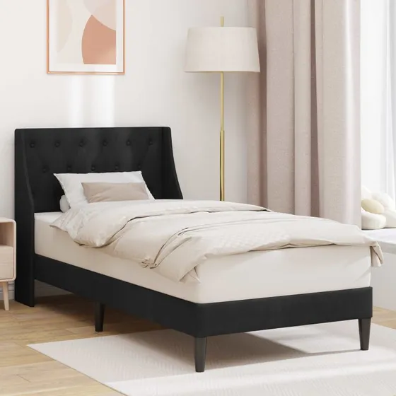 vidaXL Sengestel med Hovedgærde, Sort 90 x 200 cm, Fløjl