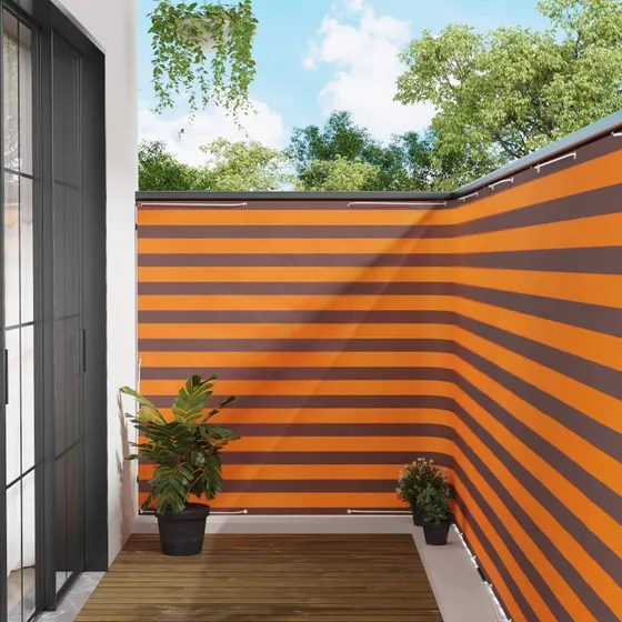 vidaXL Balkon Afskærmning 150 x 500 cm Stribet Orange/Brun med PU-belægning