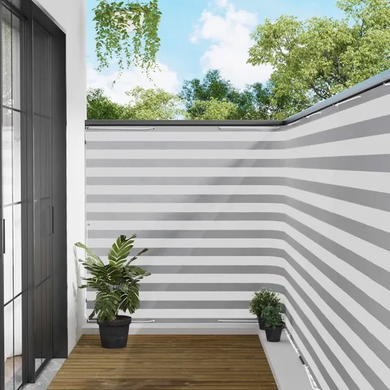 vidaXL Balkon Afskærmning 150 x 800 cm Lysegrå/Hvid Stribet